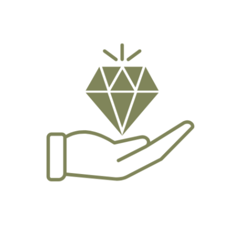 Icon of a hand holding a diamond, symbolizing lasting craftsmanship and premium quality canvas art